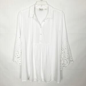 Cafe Marrakesh Womens Top Medium Eyelet Flared Sleeve Boho Cottagecore Beachy